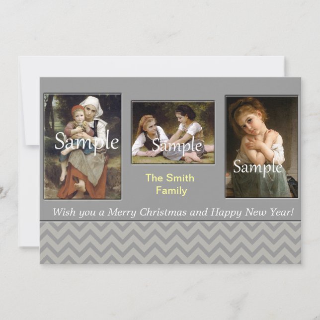 Cartão De Festividades Férias de Cevron da cinza Elegante, Natal, Ano Nov (Frente)