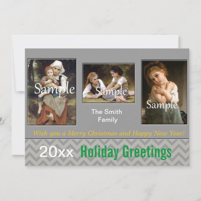 Cartão De Festividades Férias de Cevron da cinza Elegante, Natal, Ano Nov (Frente)