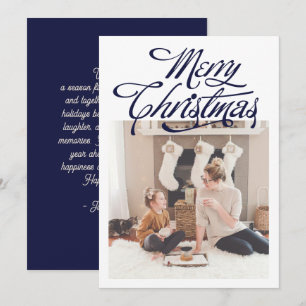 Cartão De Festividades Férias de Foto da Família Azul Elegante