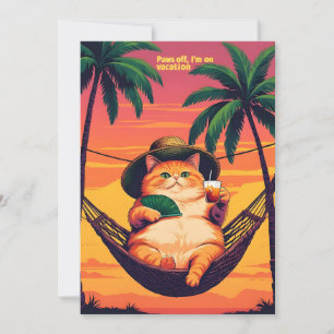 Cartão De Festividades Férias De Gato De Verão, Retro Engraçado
