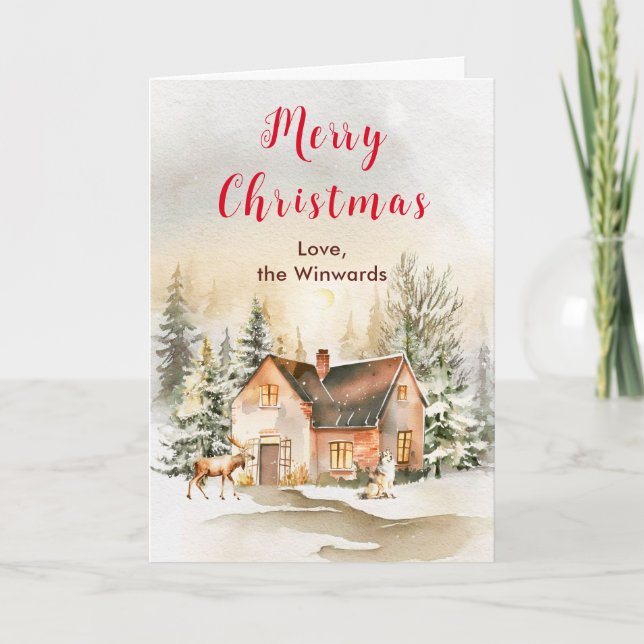 Cartão De Festividades Férias de inverno Algodão Feliz Natal (Frente)