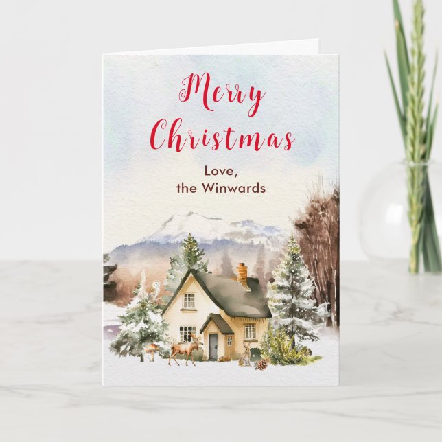 Cartão De Festividades Férias de inverno Algodão Feliz Natal (Frente)