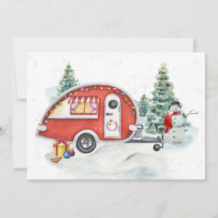 Cartão De Festividades Férias de Inverno Trailer Camping Neve
