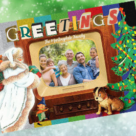 Cartão De Festividades Férias de Natal com Foto Retro Moderna