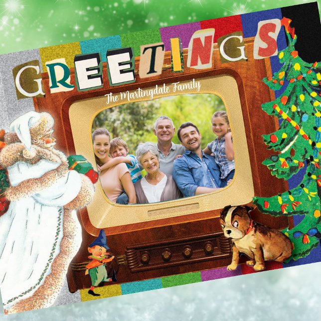 Cartão De Festividades Férias de Natal com Foto Retro Moderna (Holiday Greeting Card - Retro Modern Photo )