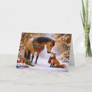 Cartão De Festividades Férias de Natal com Raposa e Cavalos Woods