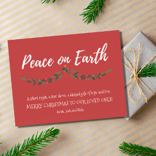 Cartão De Festividades Férias de Natal da Família Peace on Earth