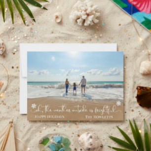 Cartão De Festividades Férias de Natal de Férias Tropicais na Praia Foto