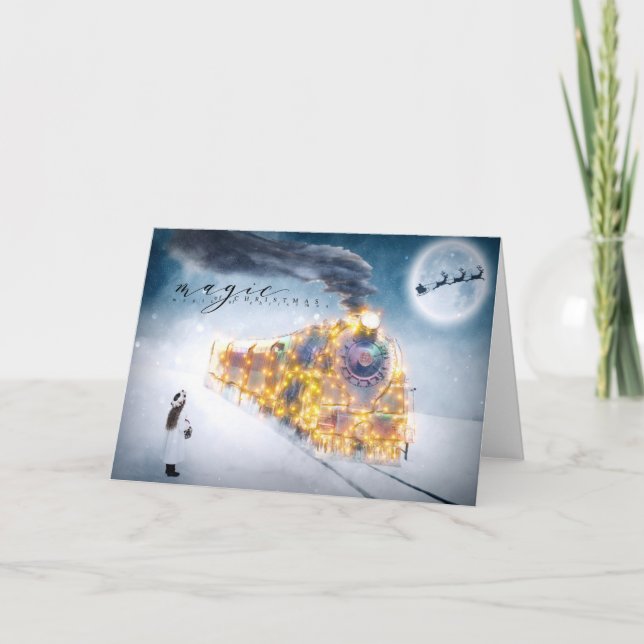 Cartão De Festividades Férias de Natal - Mágica época de Natal - Comboio (Frente)