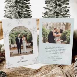 Cartão De Festividades Férias de Neve Recém-Casados Foto Arqueada Natal