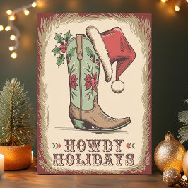 Cartão De Festividades Férias do Western Boot Howdy Natal de Cowboy