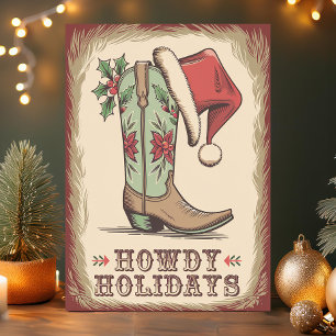 Cartão De Festividades Férias do Western Boot Howdy Natal de Cowboy