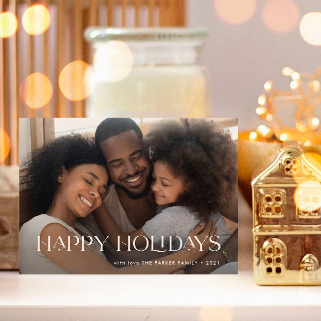 Cartão De Festividades Férias Elegantes e Felizes | Uma Foto Azul Marinho (Elegant and happy holidays photo card)