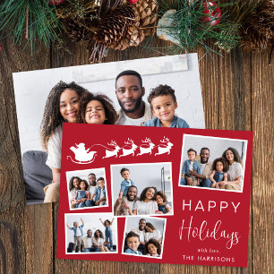 Cartão De Festividades Férias Felizes 6 Foto Papai Noel Trenó Vermelho Na