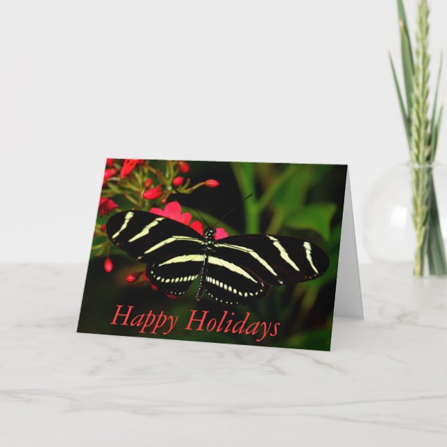 Cartão De Festividades Férias Felizes Borboleta Zebra Long-Wing (Frente)