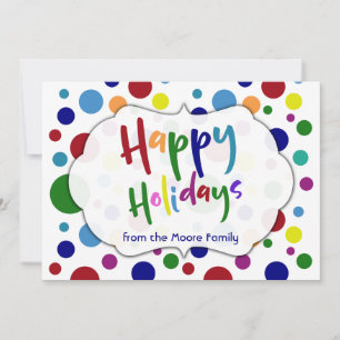 Cartão De Festividades Férias Felizes c/ Letras Coloridas & Círculos, 2