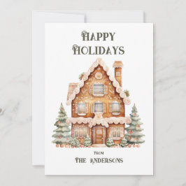 Cartão De Festividades Férias Felizes Casa de Aquarela Personalizada 