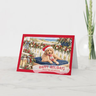 Cartão De Festividades Férias Felizes Christmas Coastal Goldendoodle