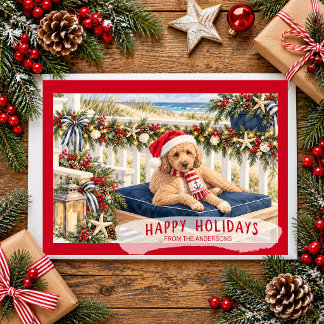 Cartão De Festividades Férias Felizes Christmas Coastal Goldendoodle