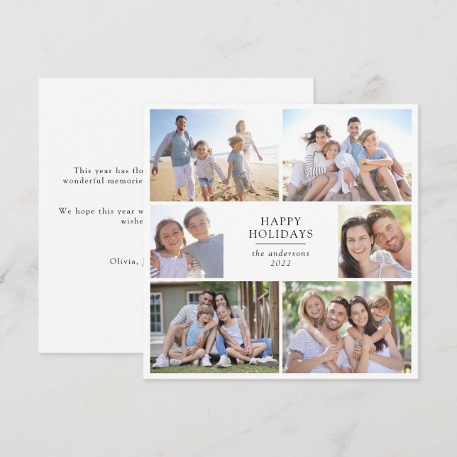 Cartão De Festividades Férias Felizes | Colagem de Fotos Quadrada (Frente/Verso)