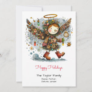 Cartão De Festividades Férias Felizes com Anjo Caprichoso Vermelho