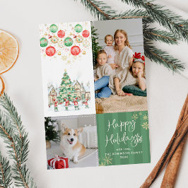 Cartão De Festividades Férias Felizes da Aldeia de Inverno Whimsical 2 Fo