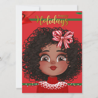 Cartão De Festividades Férias Felizes da Menina Crespa