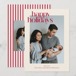 Cartão De Festividades Férias Felizes Foto de Família Listrada de Vermelh