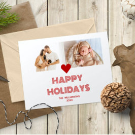Cartão De Festividades Férias Felizes Modernas 2 Fotos Vermelho Brilhante