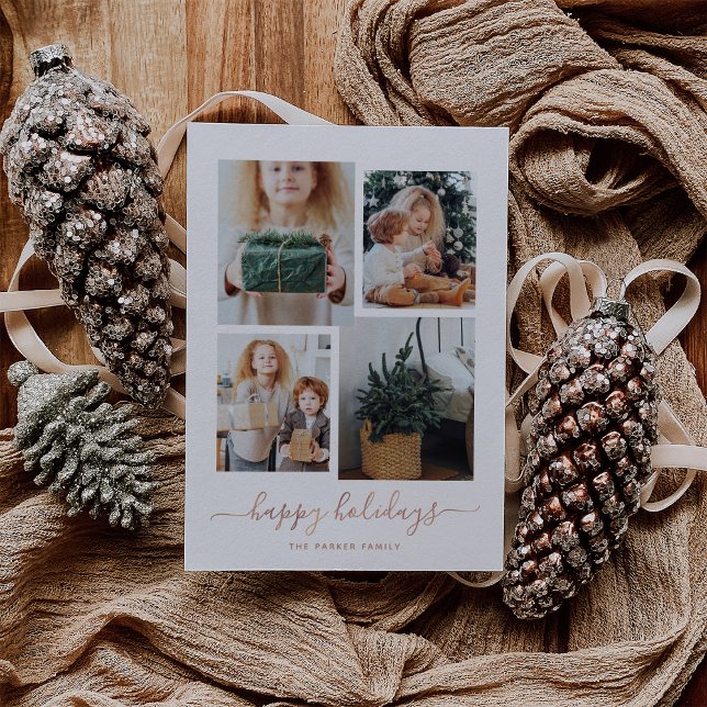 Cartão De Festividades Férias Felizes | Moderno Colagem de Quatro Fotos (A modern photo collage for your holiday greetings)