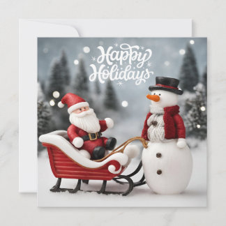 Cartão De Festividades Férias Felizes Natal Papai Noel e Boneco de Neve