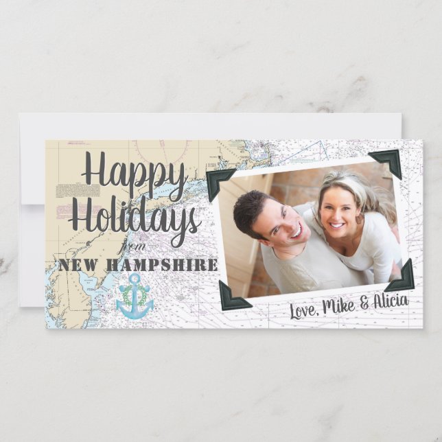 Cartão De Festividades Férias Felizes Náuticas de New Hampshire (Frente)