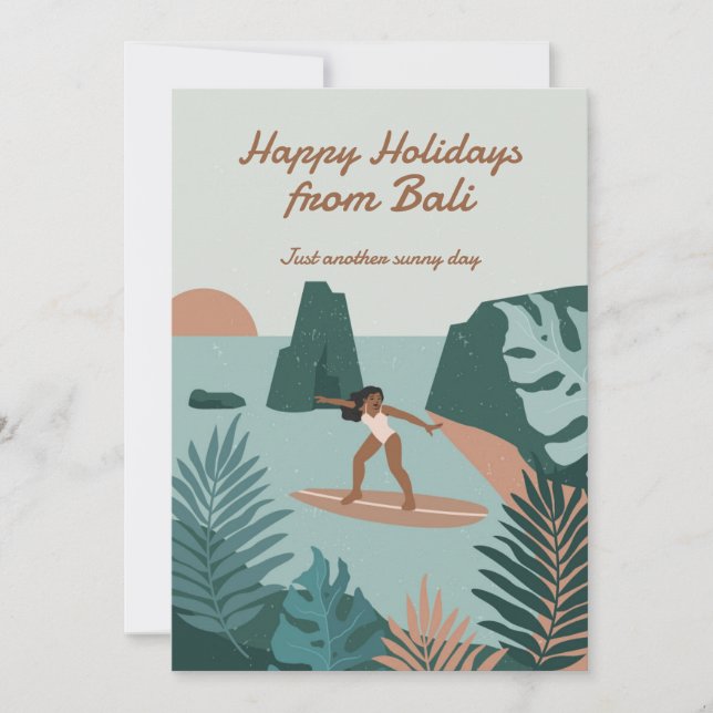 Cartão De Festividades Férias Felizes Ondas Tropicais de Surf Antigo (Frente)