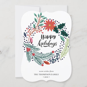 Cartão De Festividades Férias Felizes   Poinsettia Floral Pine Wreath