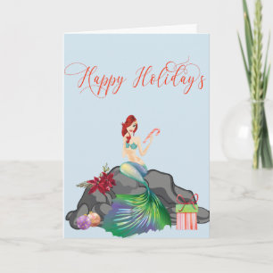 Cartão De Festividades Férias Felizes Sereia Natal Bonito