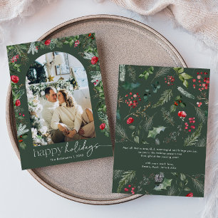 Cartão De Festividades Férias Felizes Verde 1 Foto Arco Botânico Moderno