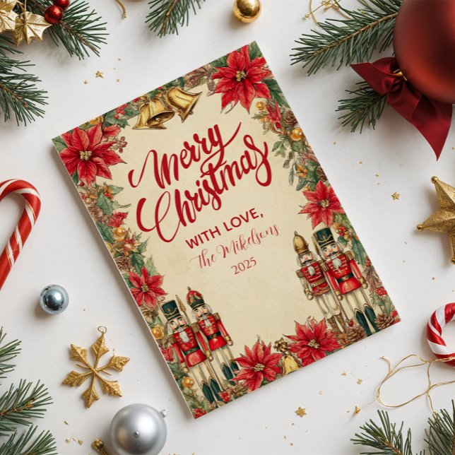 Cartão De Festividades Férias Festivas Poinsettia Bells (Criador carregado)