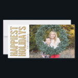 Cartão De Festividades Férias mais felizes Douradas<br><div class="desc">Cartões de foto de Natal moderno bonito.</div>
