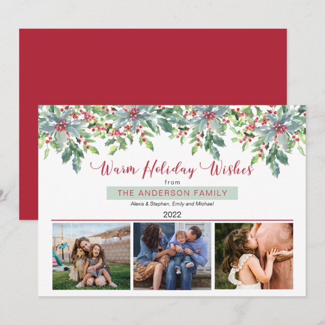 Cartão De Festividades Férias Quentes de Natal Despertam 3 Fotos (Frente/Verso)