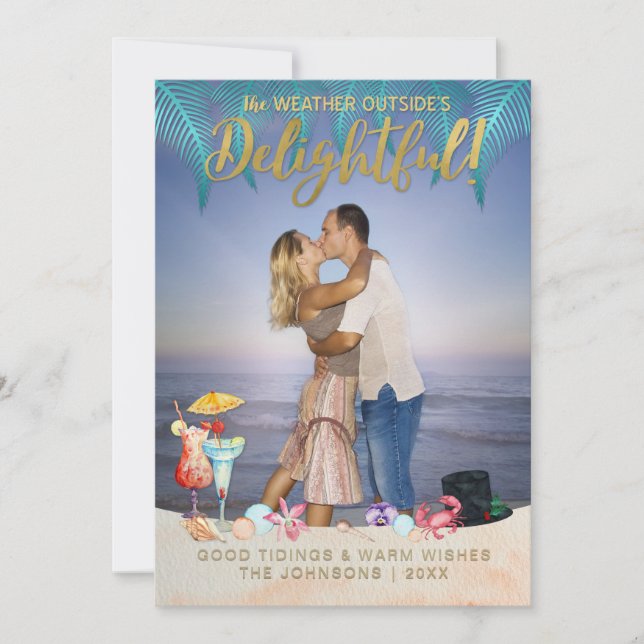 Cartão De Festividades Férias Tropicais de Ouro Natal na Flórida Foto (Frente)