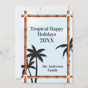 Cartão De Festividades Férias Tropicais Felizes, Molduras de Bambu e Palm
