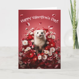 Cartão De Festividades Ferret Adorável no Dia de os namorados das Flores
