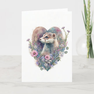 Cartão De Festividades Ferret doce com flores cor-de-rosa para Dia de os 