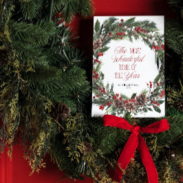 Cartão De Festividades Ferro Botânico Vermelho Berry de Natal Moderno