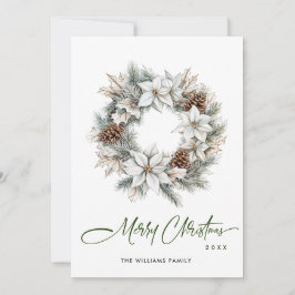 Cartão De Festividades Fesação De Aquarela Holly Berry Pine Wreath