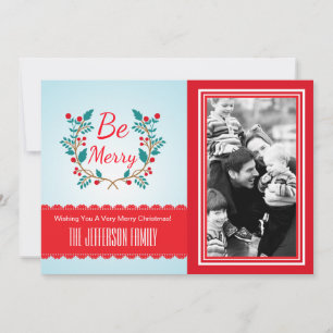 Cartão De Festividades Fesath Wreath Light Blue e Red Christmas Photo