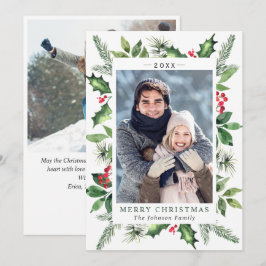 Cartão De Festividades Feset Watercolor Holly Berry Natal 2 FOTO
