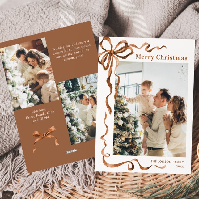 Cartão De Festividades FesNatal Beige Boho Arco Friso 3 Foto (Criador carregado)