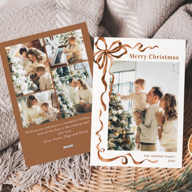 Cartão De Festividades FesNatal Beige Boho Arco Friso 5 Foto (Criador carregado)