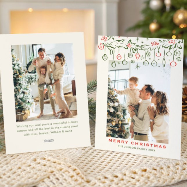 Cartão De Festividades FesNatal Boho Beige Arco Friso 2 Foto (Criador carregado)